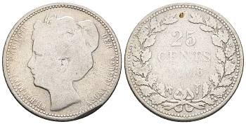 Нидерланды 25 центов 1906 Вильгельмина (1890-1948) KM 120.2 серебро 4609-759
