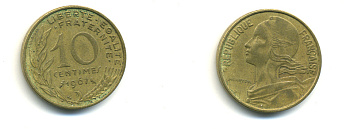 ФРАНЦИЯ 10 САНТИМОВ 1967 ТИП MARIANNE KM 929 медь алюминий никель 176-821