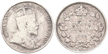 Канада 5 центов 1906 KM 13 серебро 4613-525