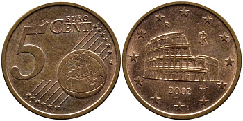 ИТАЛИЯ 5 ЕВРОЦЕНТОВ 2002 KM 212 сталь плакированная медью 4391-123