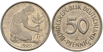 ФРГ 50 пфеннигов 1990 A KM 109, J. 384 медно-никель 4156-444