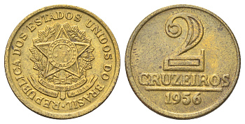 Бразилия 2 крузейро 1956 KM 568 алюминиевая бронза 4127-1624