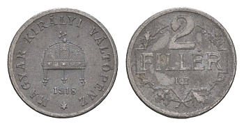 Венгрия 2 филлера 1918 KB, Карл I (1916-1918) KM 497 железо 4658-325