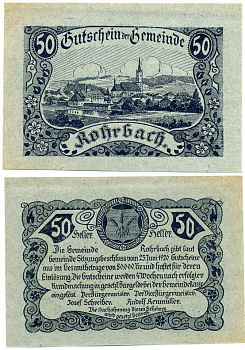 Австрия, Рорбах 50 геллеров 1920 25 июня 1920, нотгельд, земля Верхняя Австрия   бумага  UNC (пресс) 7221-31-2-1