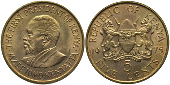 Кения 5 центов 1975 Джомо Кениата KM 10 никель латунь UNC 181-532