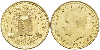 Испания 1 песета 1975 (80) Хуан Карлос I (1975-2014) KM 806 алюминиевая бронза 4523-856