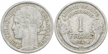 ФРАНЦИЯ 1 ФРАНК 1947 В KM 885а.2 алюминий 4402-921