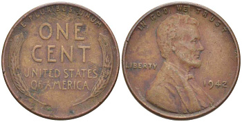 США 1 ЦЕНТ 1942 ЛИНКОЛЬН KM 132 бронза 218-911