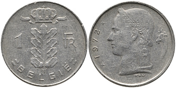 БЕЛЬГИЯ 1 ФРАНК 1972 BELGIE KM 143.1 медно-никель 65-1136