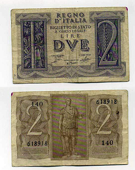 Италия 2 лиры 1939 Юлий Цезарь Pick 27, Grapanzano BS 14 8614-25-1-2