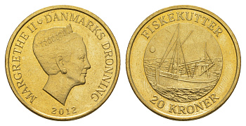 Дания 20 крон 2012 Корабли - Рыболовецкая лодка KM 953 алюминиевая бронза UNC 4650-1222