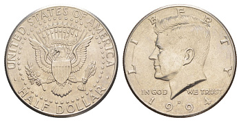 США 1/2 доллара (50 центов) 1994 D, Джон Кеннеди KM A202b медь плакированная медно-никелем aUNC 4382-643