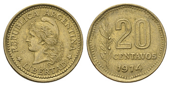 Аргентина 20 сентаво 1974 KM 67 латунь 39-868