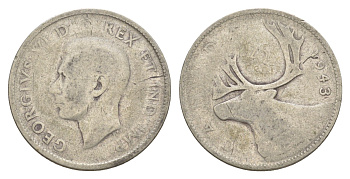Канада 25 центов 1943 Георг V (1910-1936), олень KM 35 серебро 73-1247
