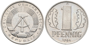 ГДР 1 пфенниг 1964 А KM 8.1 алюминий aUNC 4564-1016