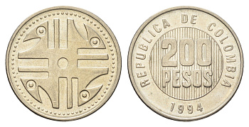 Колумбия 200 песо 1994 KM 287 медь цинк нкиель UNC 4662-633