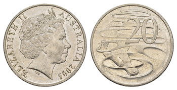 Австралия 20 центов 2005 Елизавета II (1952-2022), утконос KM 403 медно-никель 4525-454