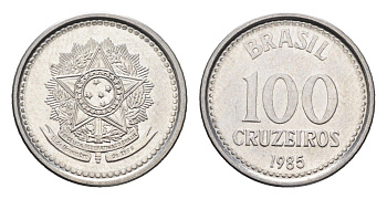 Бразилия 100 крузейро 1985 KM 595 нержавеющая сталь UNC 4664-532