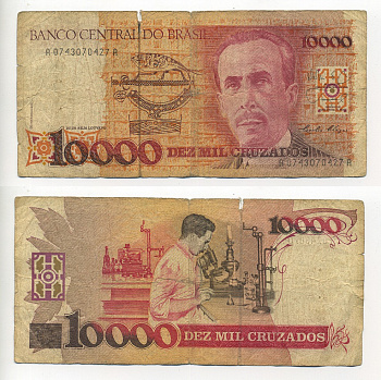 БРАЗИЛИЯ 10000 КРУЗАДО 1989 ПОДПИСЬ 26 Pick 215 бумага 6289-30-2-1