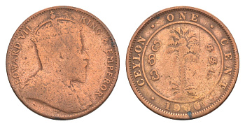 Цейлон 1 цент 1906 Эдуард VII (1901-1910) KM 102 медь 4614-1063