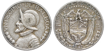 Панама 1/10 бальбоа 1947 KM 10.1 серебро 4594-366