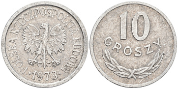 ПОЛЬША 10 ГРОШЕЙ 1973 MW KM АА47 алюминий VF-XF 4528-369