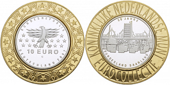 ФРГ 10 евро 2007 G, 50 лет вхождения Саара в ФРГ KM 263, DE.S. 10.29 серебро PROOF 1068-8-33