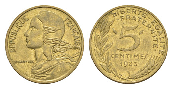 Франция 5 сантимов 1983 тип Morlon KM 933, Le Franc 125.19 алюминиевая бронза 4630-339