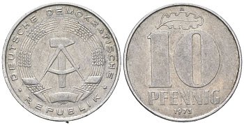 ГДР 10 пфеннигов 1973 A KM 10 алюминий 201-1018