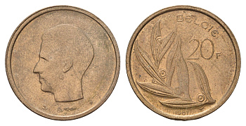 Бельгия 20 франков 1981 Belgie, Бодуэн I (1951-1993) KM 160 никель латунь 3459-857