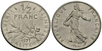 Франция 1/2 франка 1977 сеятель KM 931 никель 4135-715
