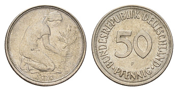 ФРГ 50 пфеннигов 1970 F KM 109, J. 384 медно-никель 4621-126