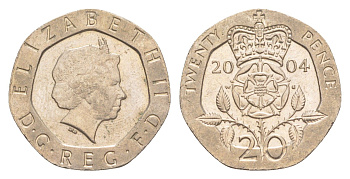 Великобритания 20 пенсов 2004 Елизавета II (1952-2022) KM 990, Spink 4630 (G3) медно-никель 4639-931