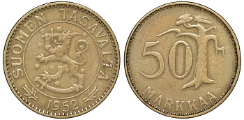 ФИНЛЯНДИЯ 50 МАРОК 1952 H KM 40 алюминиевая бронза 3334-752