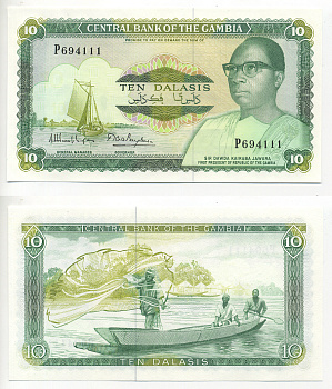 Гамбия 10 даласи ND (1987-1990) Дауда Кайраба Джавара подпись 8 Pick 10a бумага UNC (пресс) 6278-49-2
