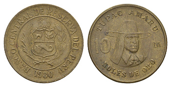 Перу 10 солей 1980 KM 272 латунь 4141-755