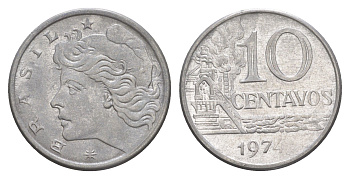 Бразилия 10 сентаво 1974 KM 578.1a нержавеющая сталь UNC 4644-435