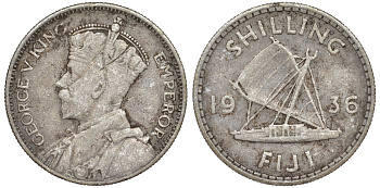 Фиджи 1 шиллинг 1936 Георг V (1910-1936), парусник KM 4 серебро 91-1041