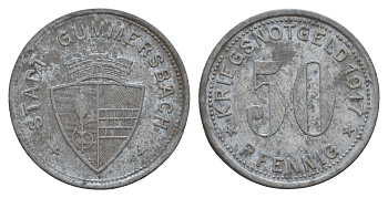 Гуммерсбах 50 пфеннигов 1917 Funck 180.1, Men18 12471.1 цинк 4657-1116