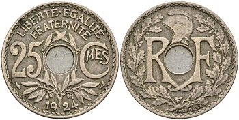 Франция 25 сантимов 1924 KM 867a, Le Franc 171.7 медно-никель 4143-422
