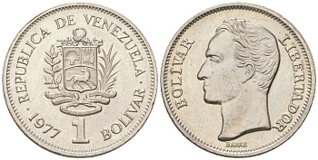 Венесуэла 1 боливар 1977 Симон Боливар KM 52, Schon 62 никель aUNC 4398-125