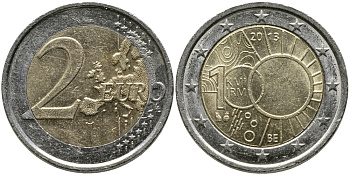 БЕЛЬГИЯ 2 ЕВРО 2013 100 ЛЕТ КОРОЛЕВСКОМУ МЕТЕОРОЛОГИЧЕСКОМУ ИНСТИТУТУ KM 323 биметалл 34-647