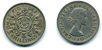 Великобритания 2 шиллинга (флорин) 1956 Елизавета II (1952-2022) KM 906, Spink 4146 медно-никель 4110-1433