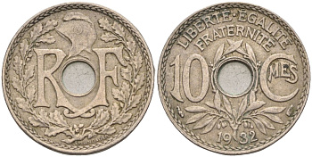 Франция 10 сантимов 1932 тип Lindauer KM 866а, Le Franc 138.19 медно-никель 4126-634
