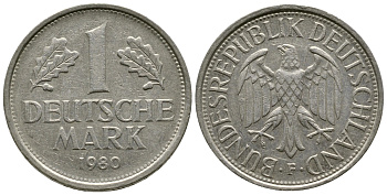 ФРГ 1 МАРКА 1980 F KM 110 медно-никель 47-726