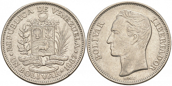 Венесуэла 1 боливар 1967 Симон Боливар KM 42 никель 68-721