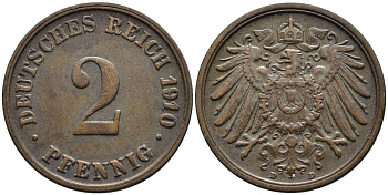 ГЕРМАНИЯ 2 ПФЕННИГА 1910 D KM 16, Jager 11, Weege 4 медь 4546-656
