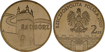 Польша 2 злотых 2007 MW, серия польские города, Рацибуж (Raciborz) KM 619 нордик UNC 4676-441