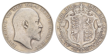 Великобритания 1/2 кроны 1909 Эдуард VII (1901-1910) KM 802, Spink 3980 серебро 1520-1442