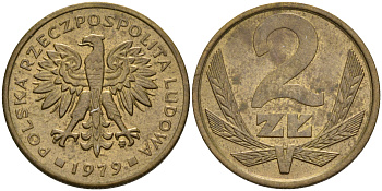 Польша 2 злотых 1979 MW KM 80.1 латунь    4189-128